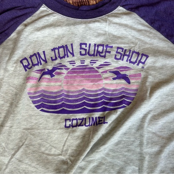 Unisex Ron Jon Surf Shop Cozumel Raglan Shirt Purple Off White Size XL - Picture 2 of 6